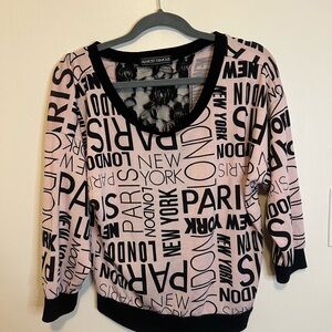 Almost Famous Pink and Black Text Sweater